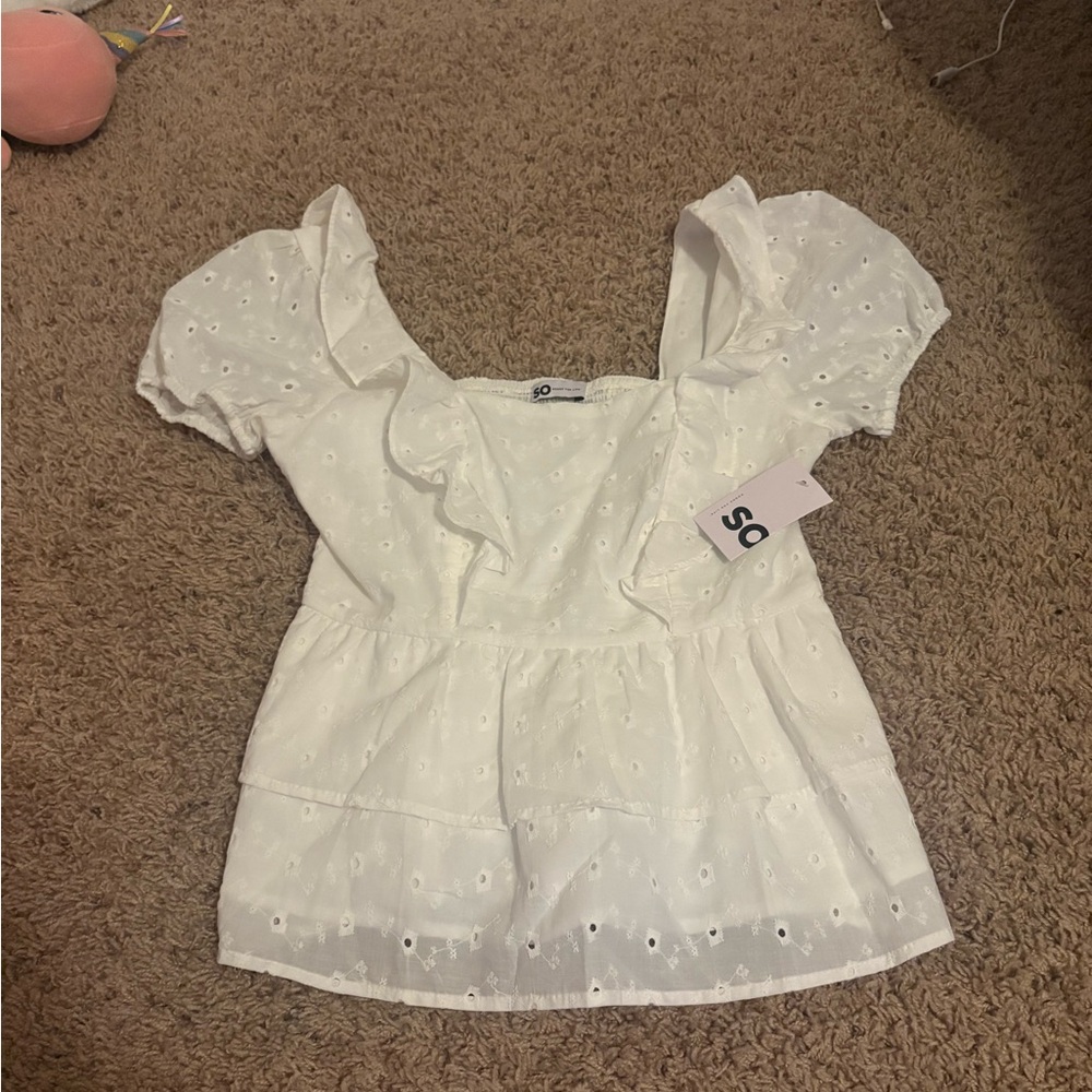 White Eyelet Ruffle Blouse